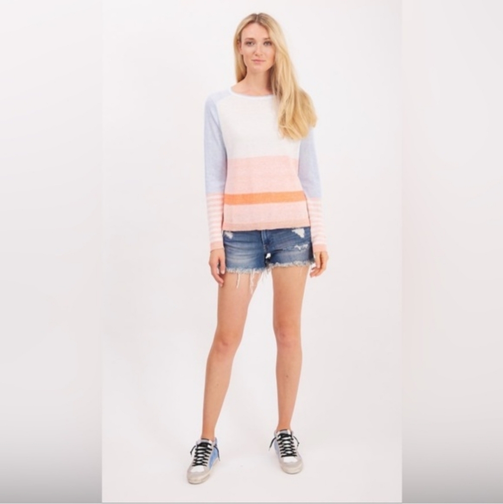 Belford Linen Pima Cotton Colorful Striped Crew Neck Sweater Preppy Spring XL